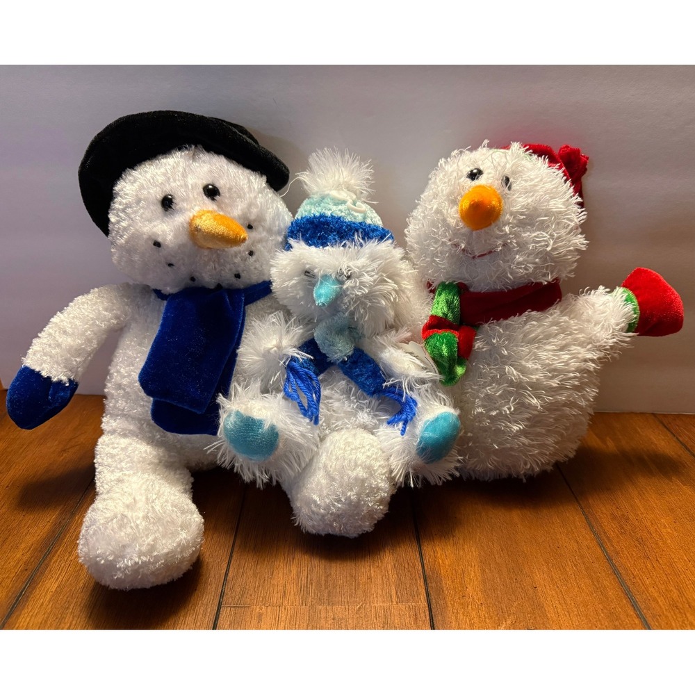 Lot 3 Plush Snowman Stuffed Animals Christmas Holiday Decor 7"-10" Soft Toys